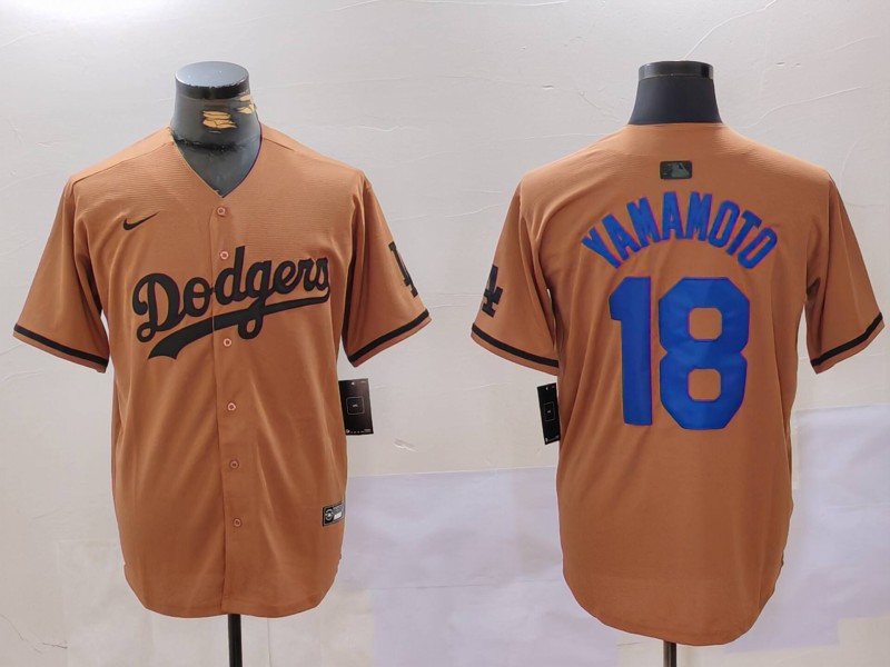 Men Los Angeles Dodgers #18 Yamamoto army green joint name 2024 Nike MLB Jersey style 1->los angeles dodgers->MLB Jersey